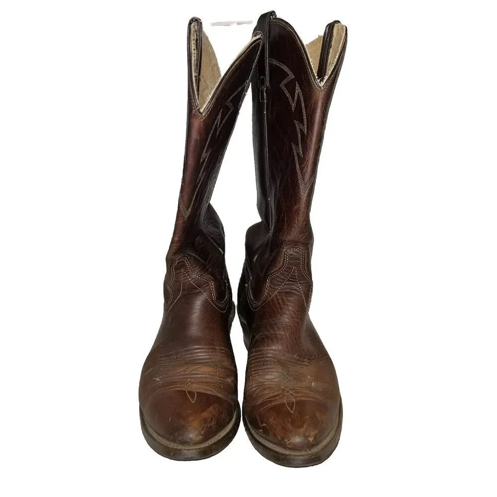 Vintage Made in USA Wrangler Brown Leather Western Boots Men's Size 10 D M9-8281